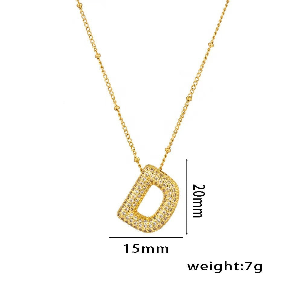 Collana da Donna con Ciondolo a Lettera, Design Geometrico Minimalista, in Ottone Placcato Oro con Zirconi Micro-Pavé