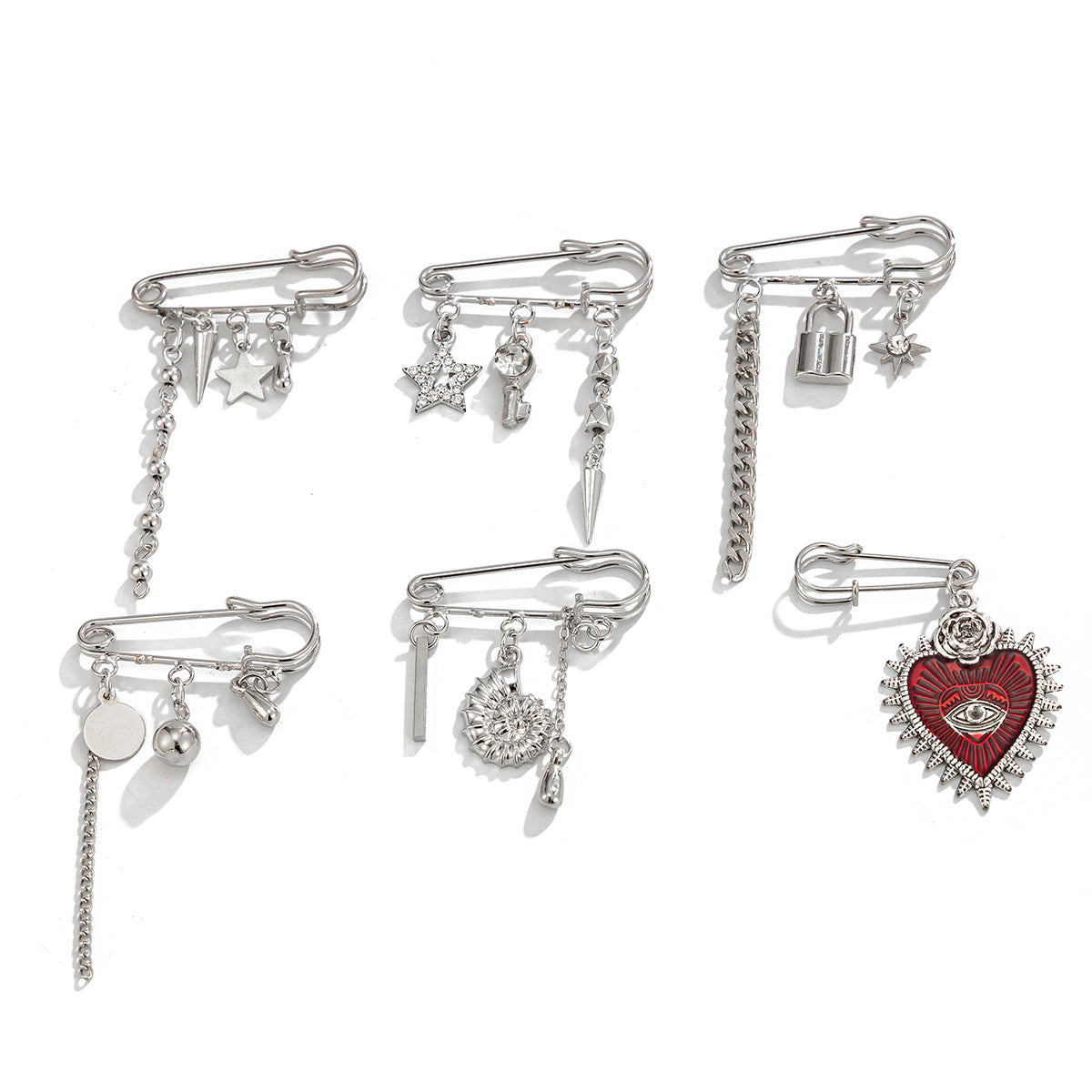 Vintage Floral Heart Star Alloy Plated Brooch Pin Charm Bar for Women