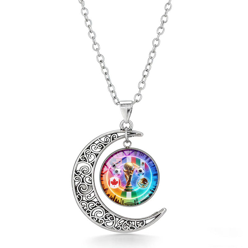 Collana Pendente Luna Geometrica Sportiva in Lega Placcata con Charm in Cristallo da Donna