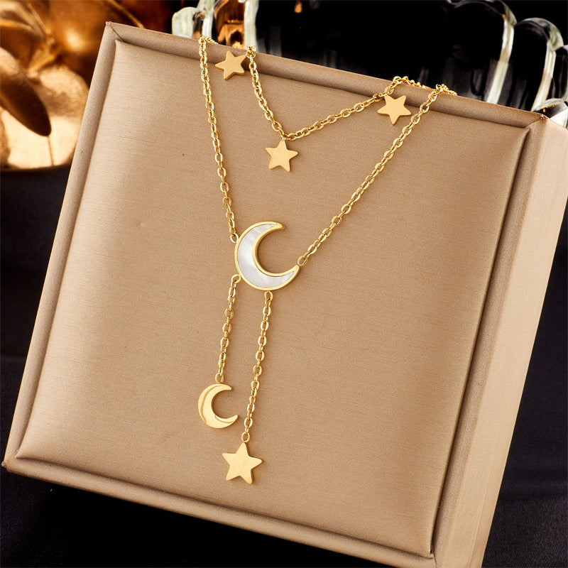 Vintage Luxury Gold Plated Heart Butterfly Round Stainless Steel Necklace with Pearl Multi-Layer