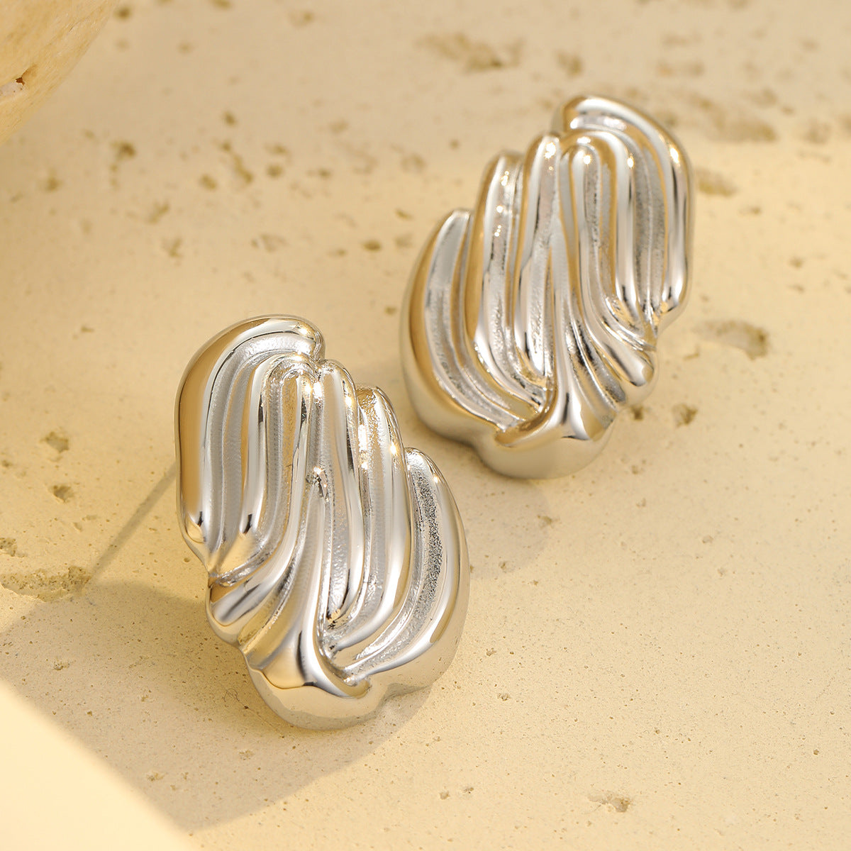 Minimalist Vertical Stripe Shell Earrings in Stainless Steel with 18K Gold Plating for Women