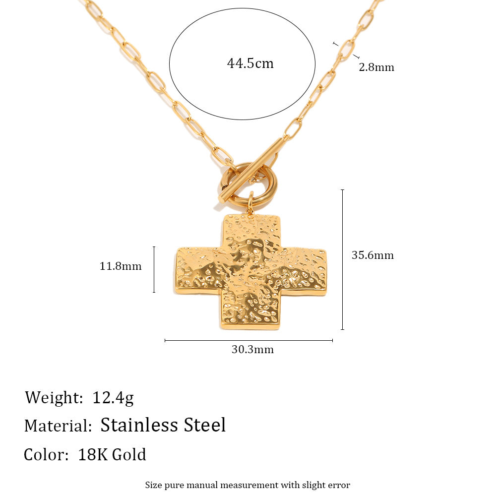 Elegant Luxury 18K Gold Plated Geometric Cross Stainless Steel Necklace for Women