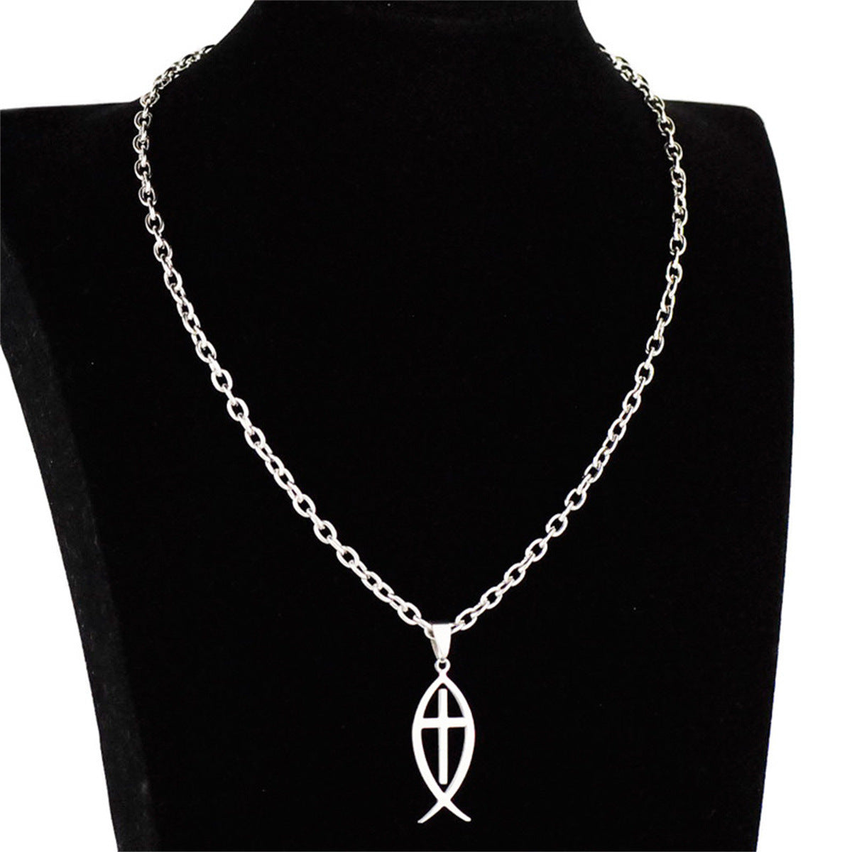 Natural Minimalist Fish-Shaped Pendant Necklace in Stainless Steel with Polished Finish for Women