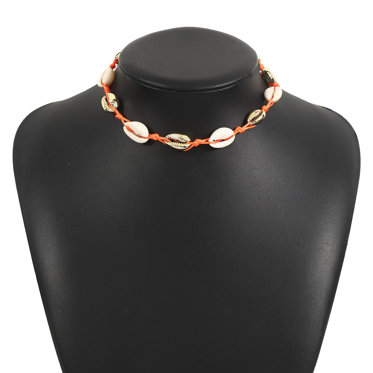 Collar con colgante de concha geométrica estilo bohemio con cadena de aleación y cuerda trenzada para mujer, accesorio para fiesta casual de verano en la playa