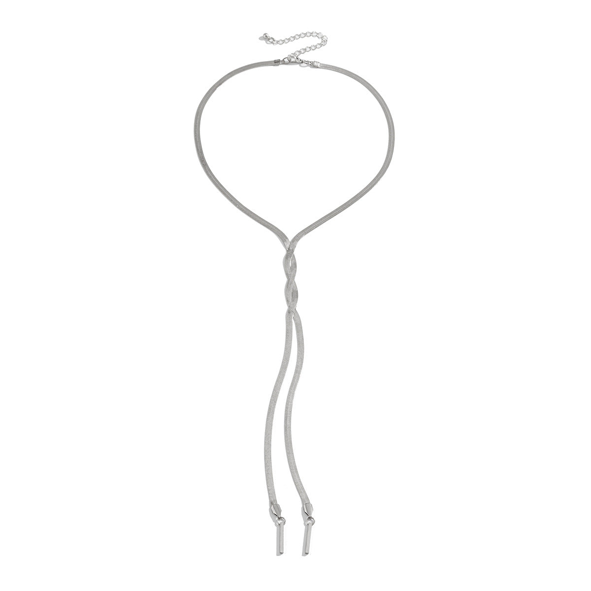 Minimalist Geometric Brass Plated Snake Chain Necklace with Tassel for Women