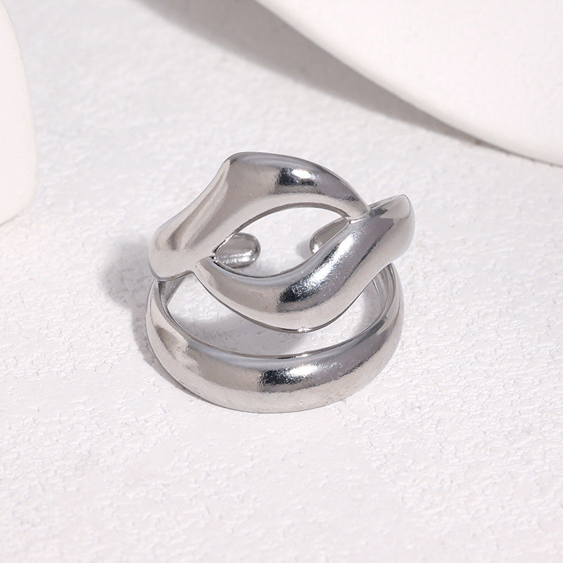 Minimalist Geometric Plated Stainless Steel Open Ring for Women