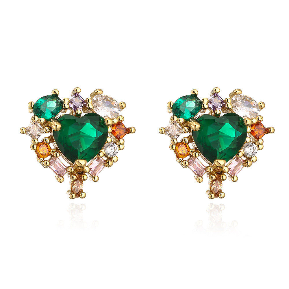 Orecchini a Cuore Minimalisti in Rame Placcato Oro 18K con Zirconi per Donna