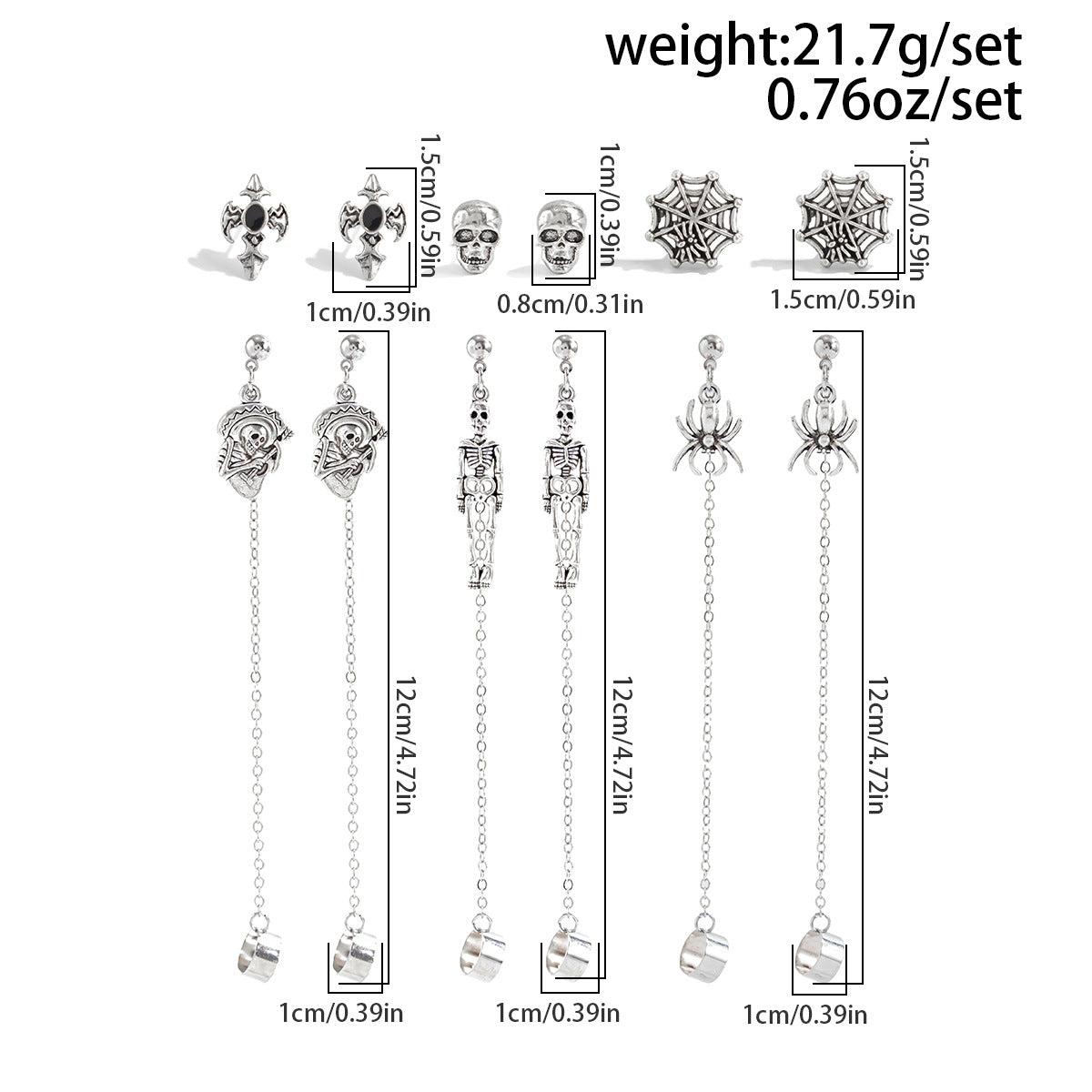 Vintage Alloy Plated Animal Shape Crystal Tassel Earrings Set with Bat and Rose Design for Women
