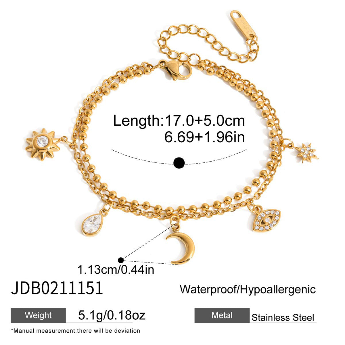 Elegant Minimalist Geometric Round Stainless Steel Plated Cubic Zirconia Bracelet for Women