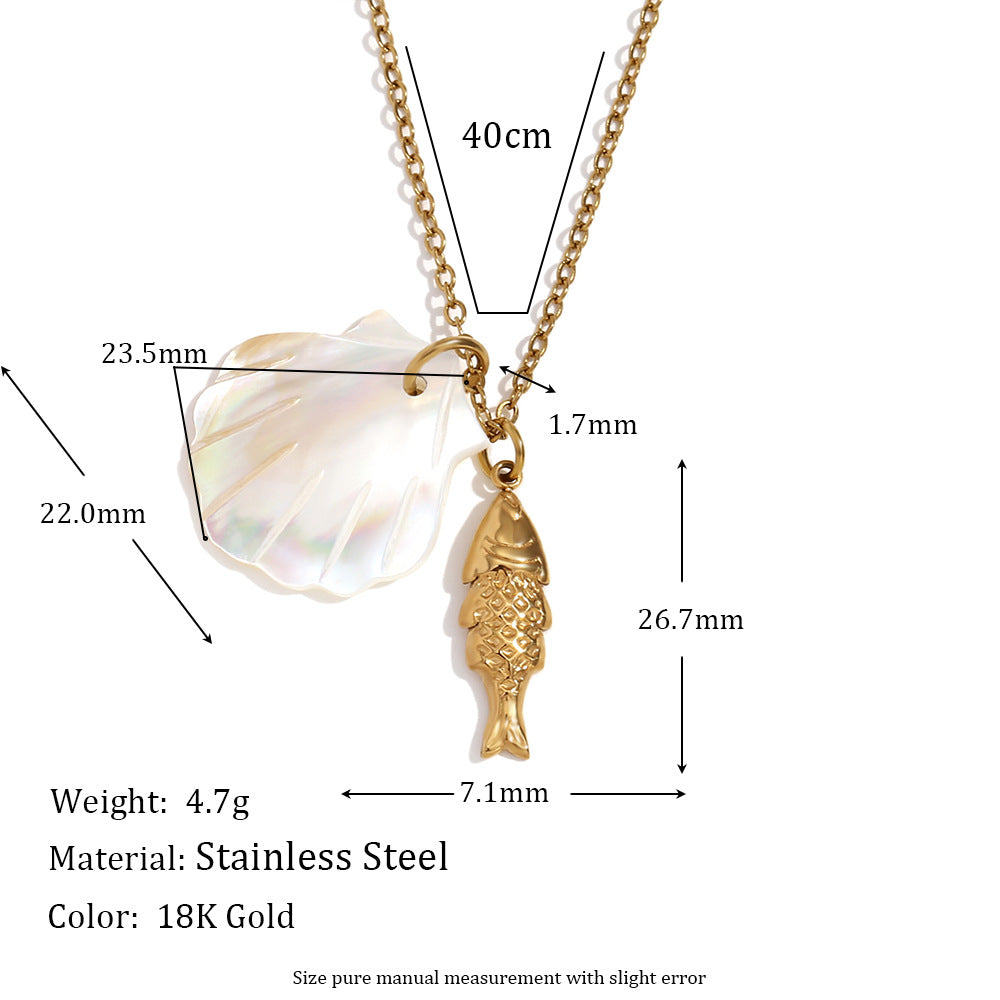 Minimalist Shell and Star Pendant Necklace in Stainless Steel with 18K Gold Plating for Women