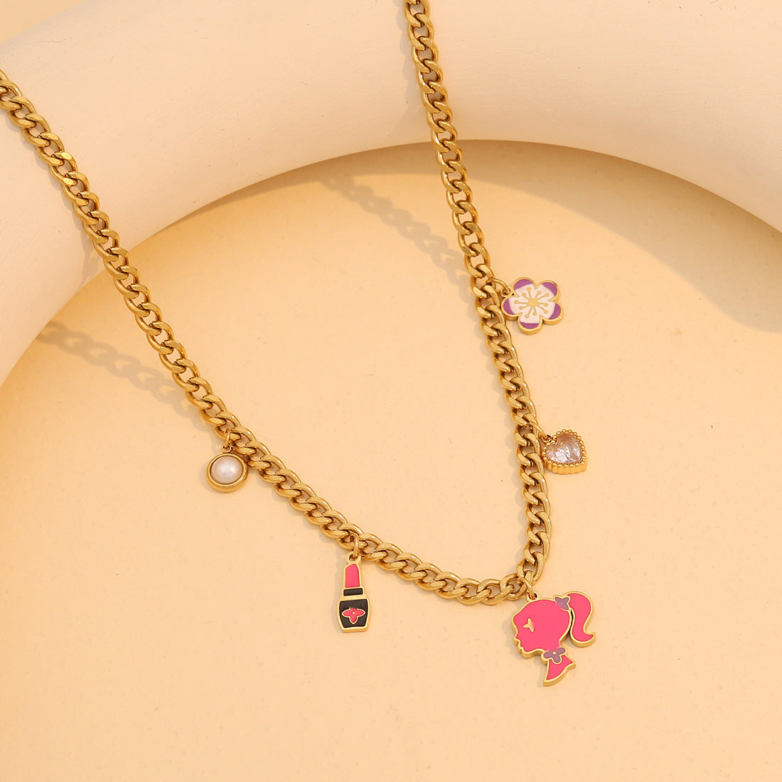 Fashionable Cartoon Character Pendant Necklace in Stainless Steel with Plated Finish for Women