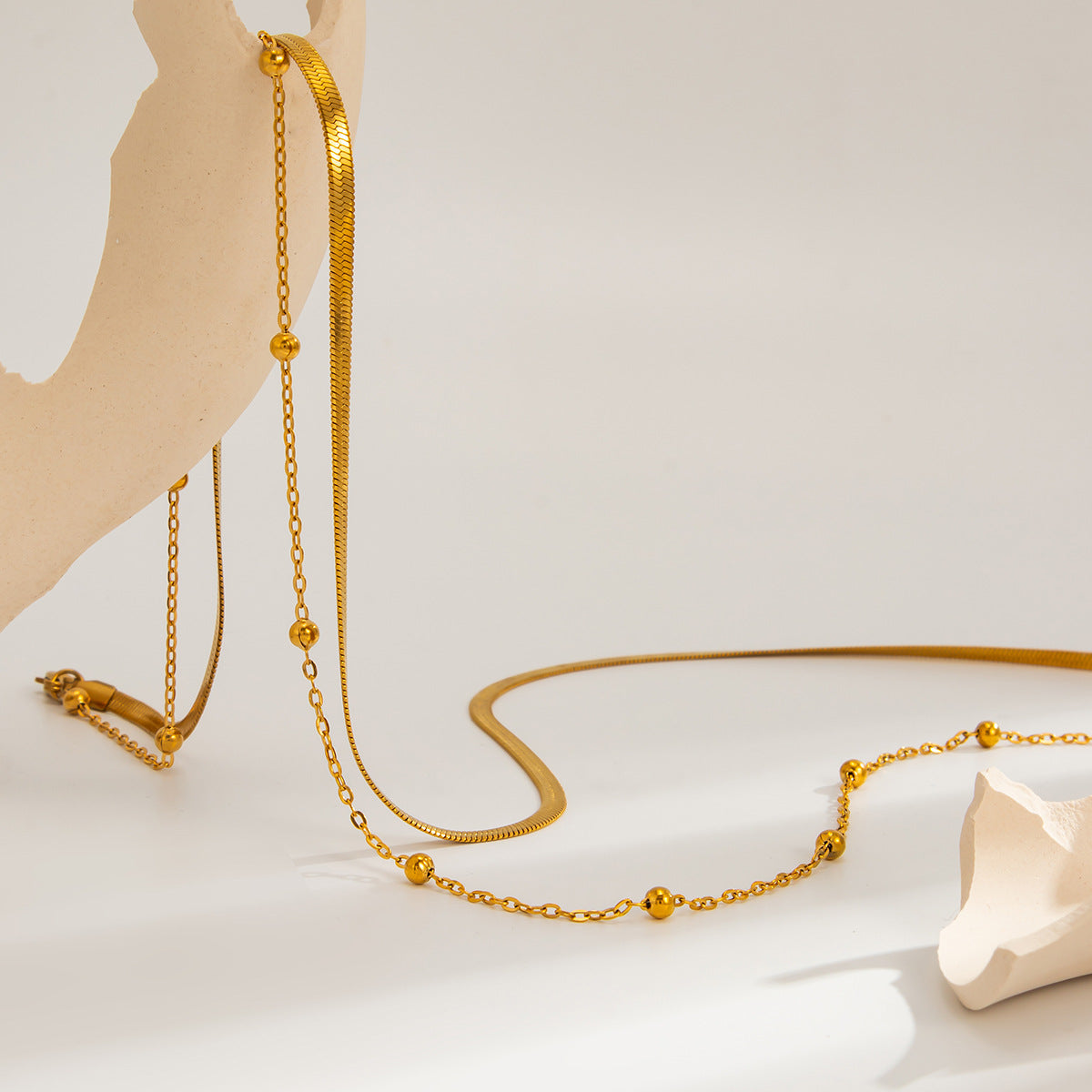 Minimalist Elegant Polished Stainless Steel Round Bead Snake Chain Body Chain for Women