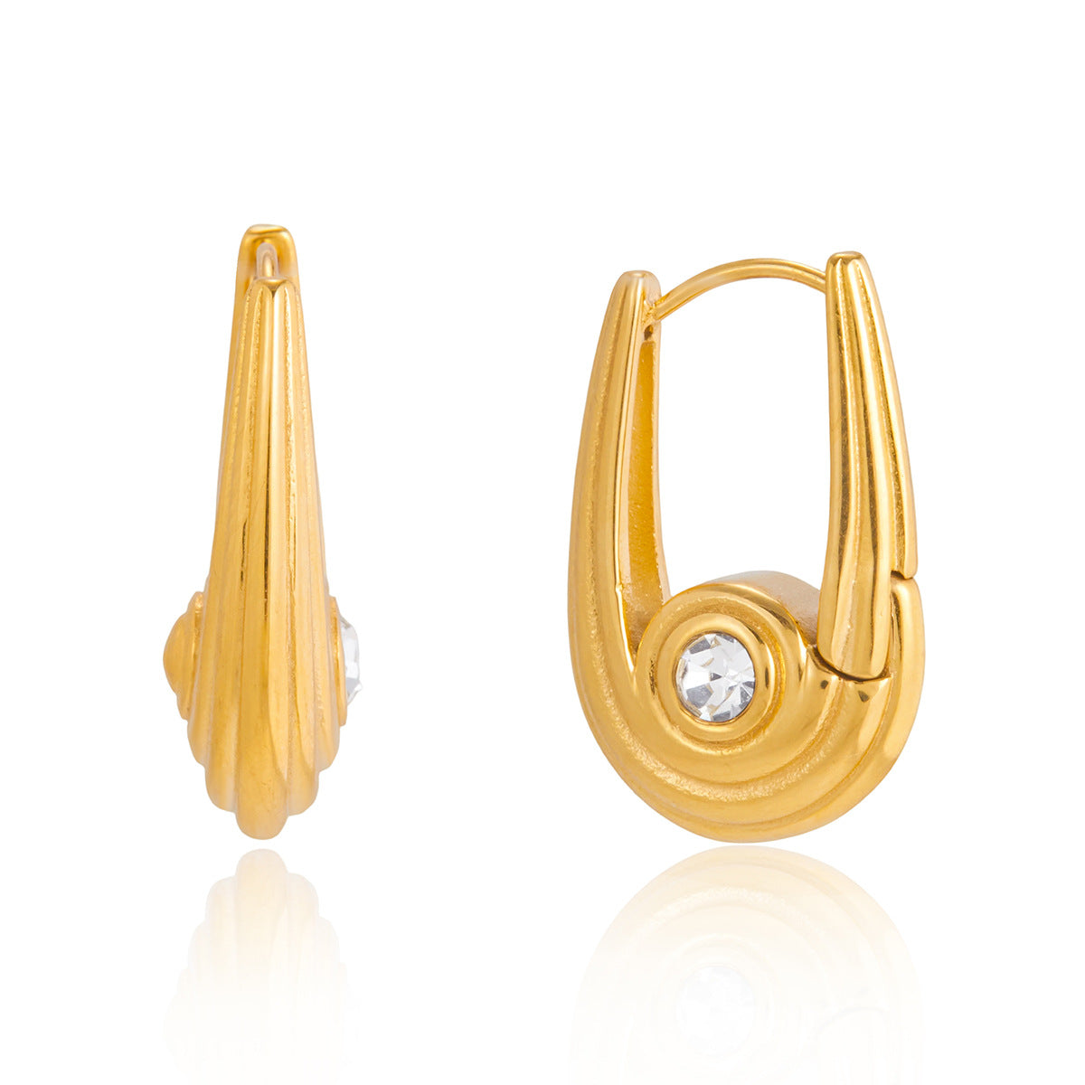 Elegant Geometric Stainless Steel Rhinestone U-Shaped Hoop Earrings for Women