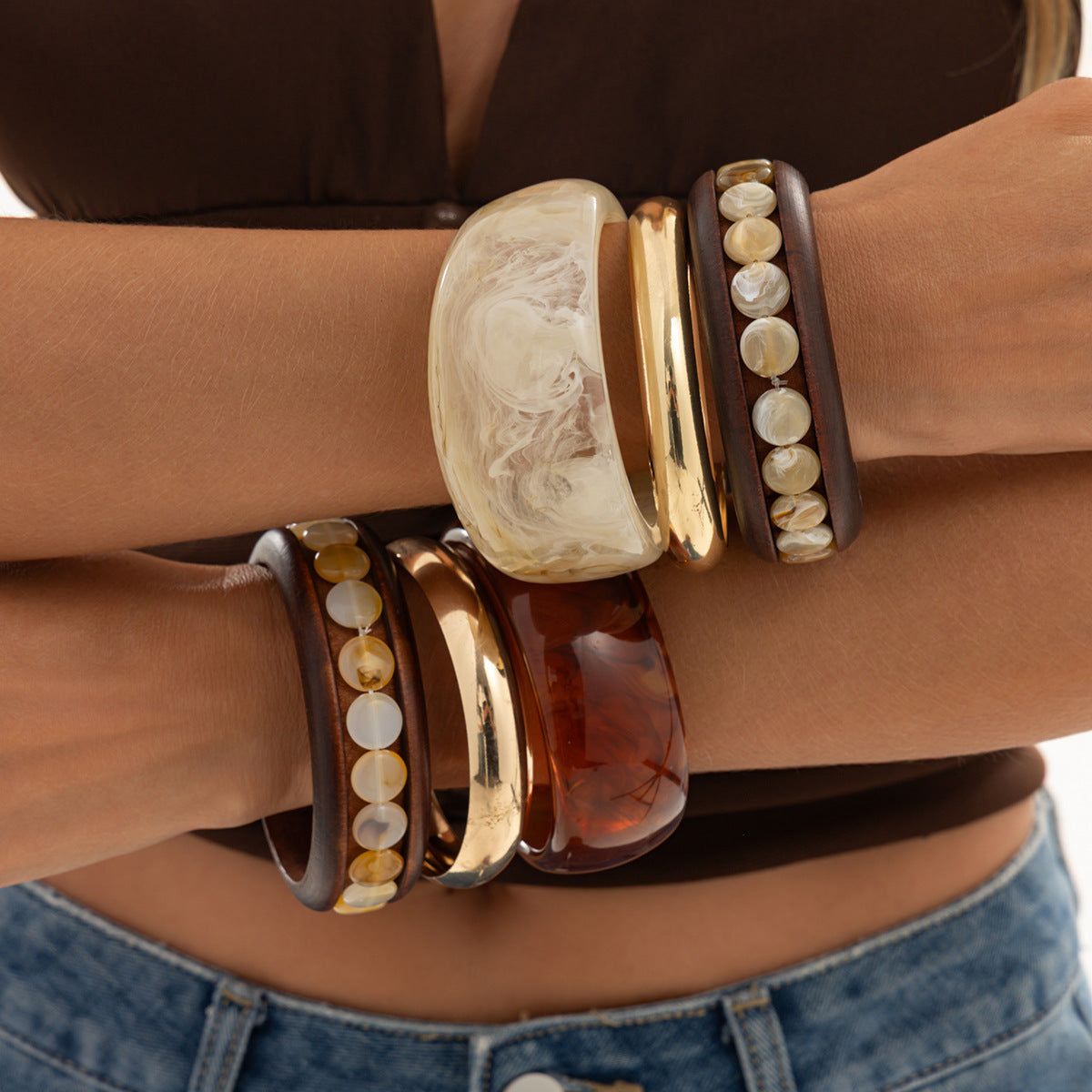 Vintage Geometric Resin Plated Cuff Bracelet
