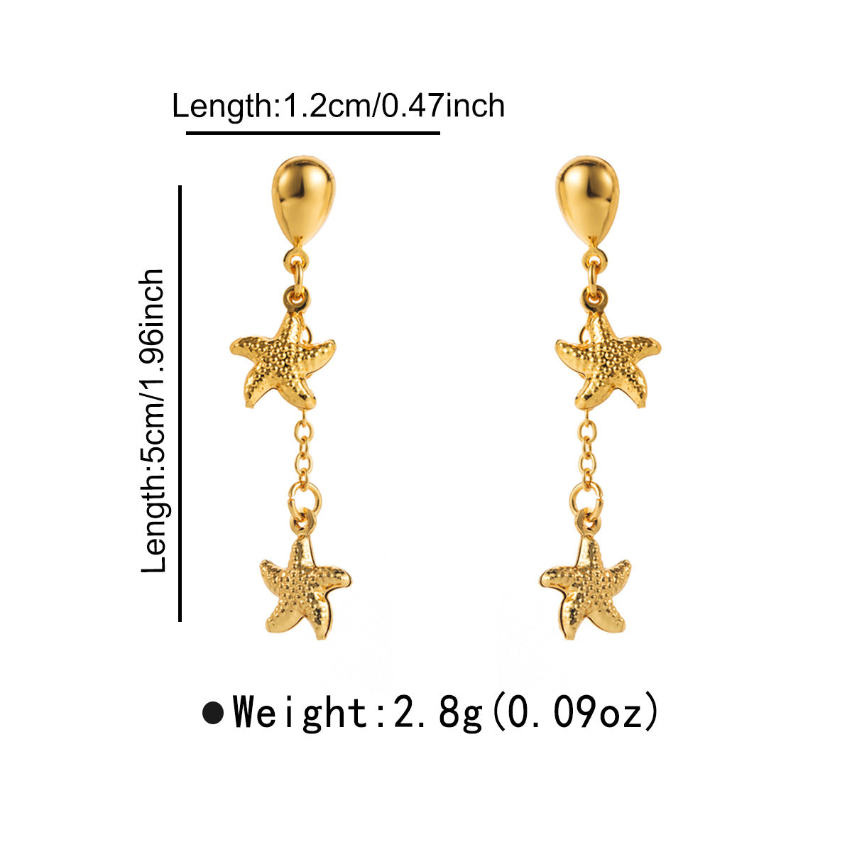 Eleganti orecchini a stella in acciaio inossidabile in stile vintage placcati oro da donna