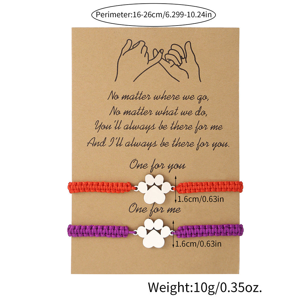 Geometric Animal Paw Stainless Steel Adjustable Braided Bracelet Set Unisex