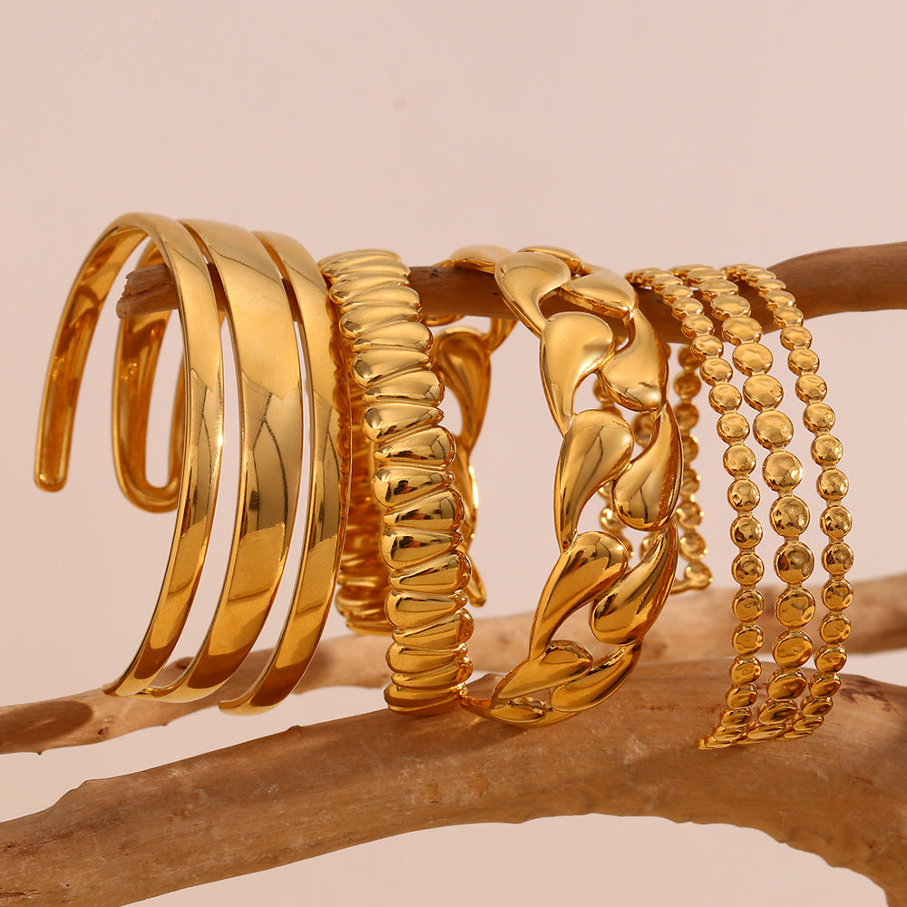 Minimalist Fashionable Stainless Steel Plated 18K Gold Teardrop Round Disc Bracelet for Women