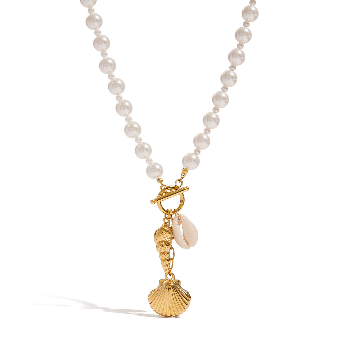 Elegant Geometric Stainless Steel Plated Necklace with Titanium Steel Pendant and Pearl Inlay for Women