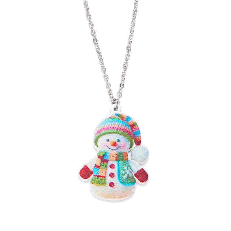 Conjunto de collar con colgante de muñeco de nieve lindo y colorido con temática navideña, con colgante acrílico y diseño impreso, unisex, para llevar en vacaciones