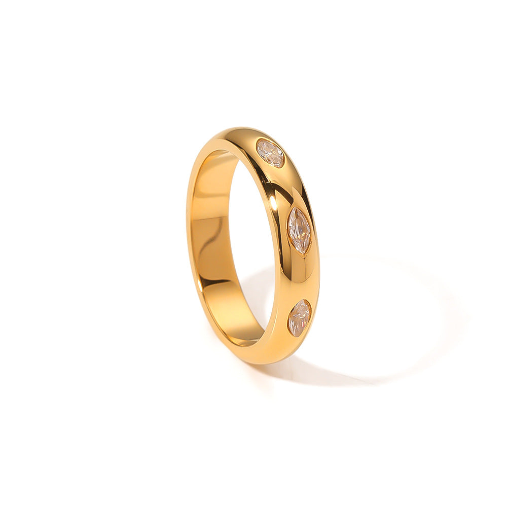 Ins Style Geometric Round White Zircon Ring 18K Gold Plated Stainless Steel Jewelry for Women