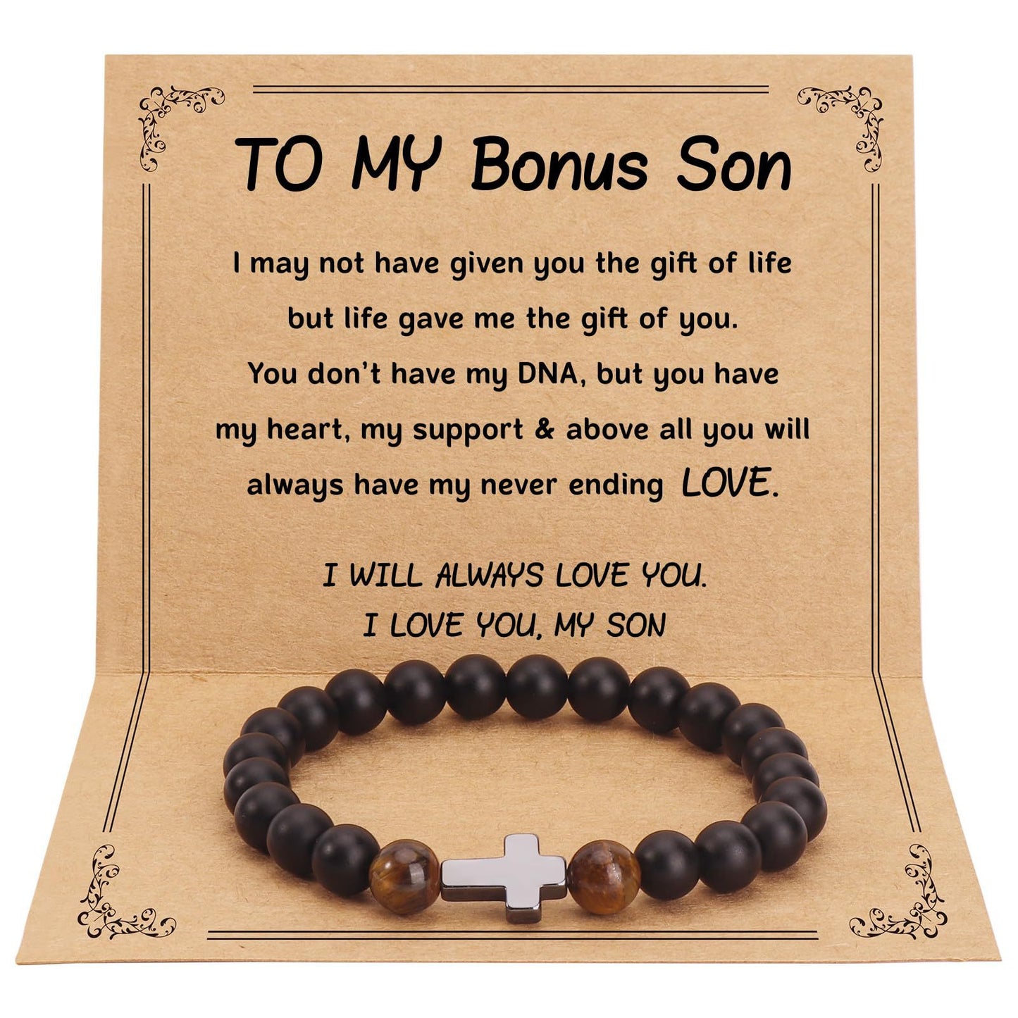 Matte Black Obsidian and Tiger Eye Beaded Bracelet with Small Cross Pendant Unisex Handmade Stone Jewelry