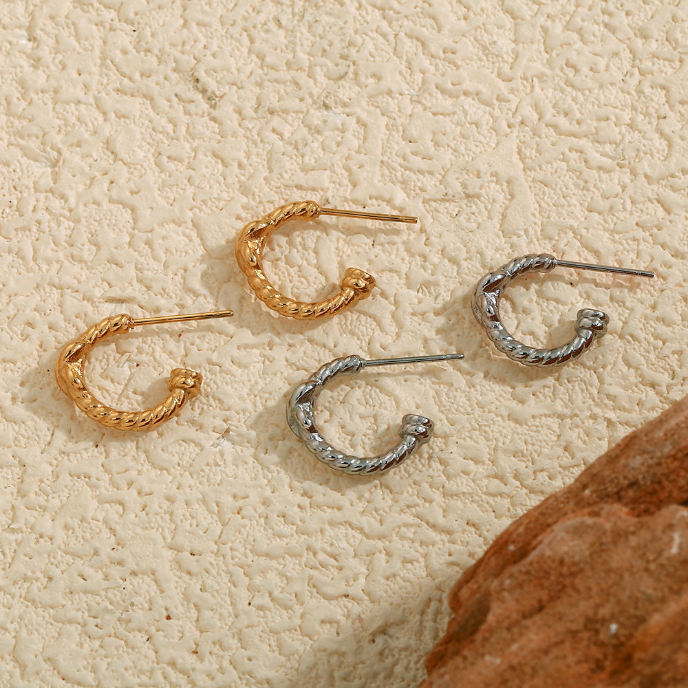 Minimalist Geometric Stainless Steel 18K Gold Plated Spiral Twisted Stud Earrings for Women