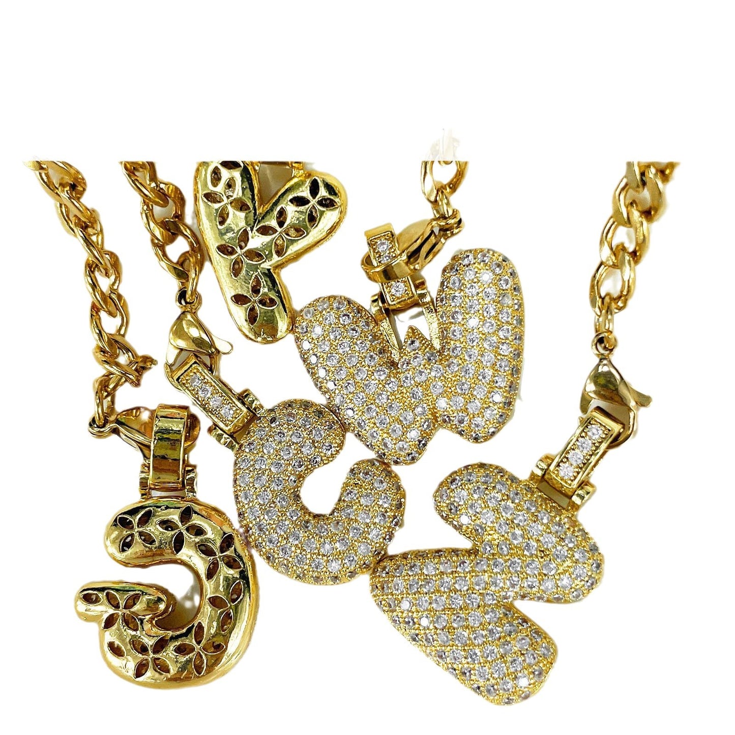 Cubic Zirconia Inlaid Brass Letter Charm Bar with Plated Finish