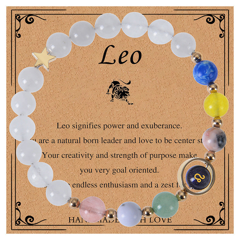 Elegant Geometric Natural Crystal Zodiac Beaded Bracelet Unisex Handmade Jewelry with Card