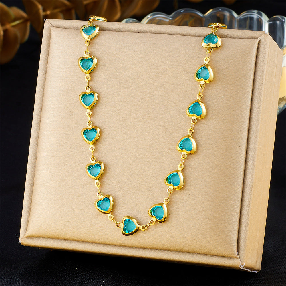 Sweet Minimalist Heart-Shaped Rhinestone Pendant Necklace in Stainless Steel with Plated Finish