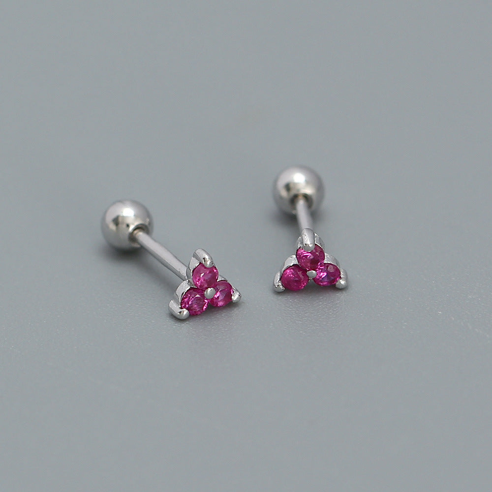 Minimalist Clover-Shaped 925 Sterling Silver Threader Ear Cuffs with Geometric Dot Pattern