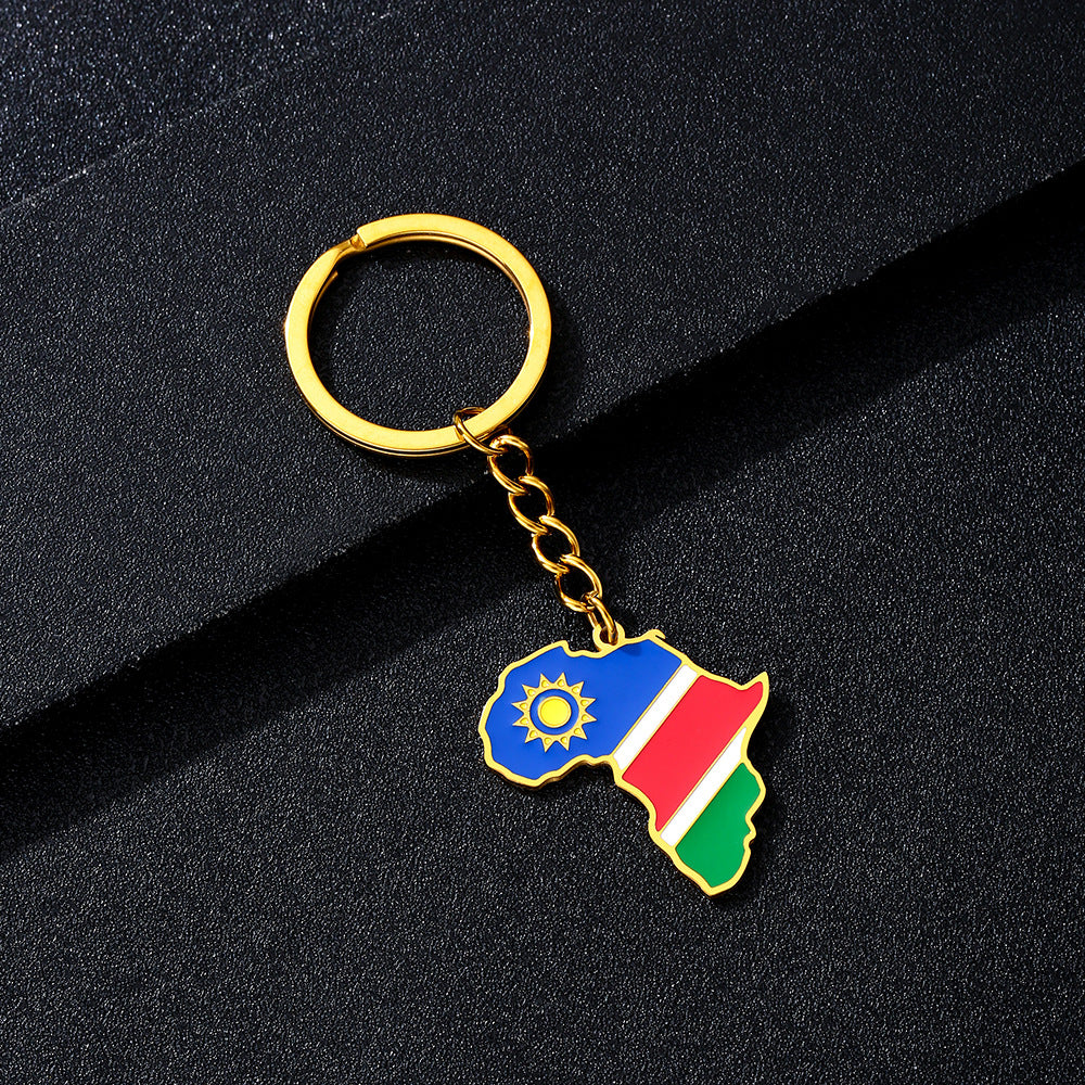 Llavero minimalista de acero inoxidable con forma del continente africano, esmaltado, para regalos y recuerdos