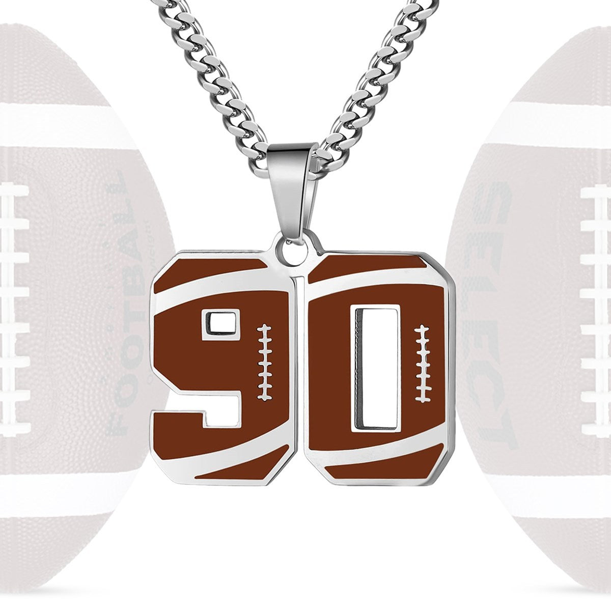 Motivational Football Number Pendant Necklace for Men in Stainless Steel with Polished Finish and Letter/Number Design