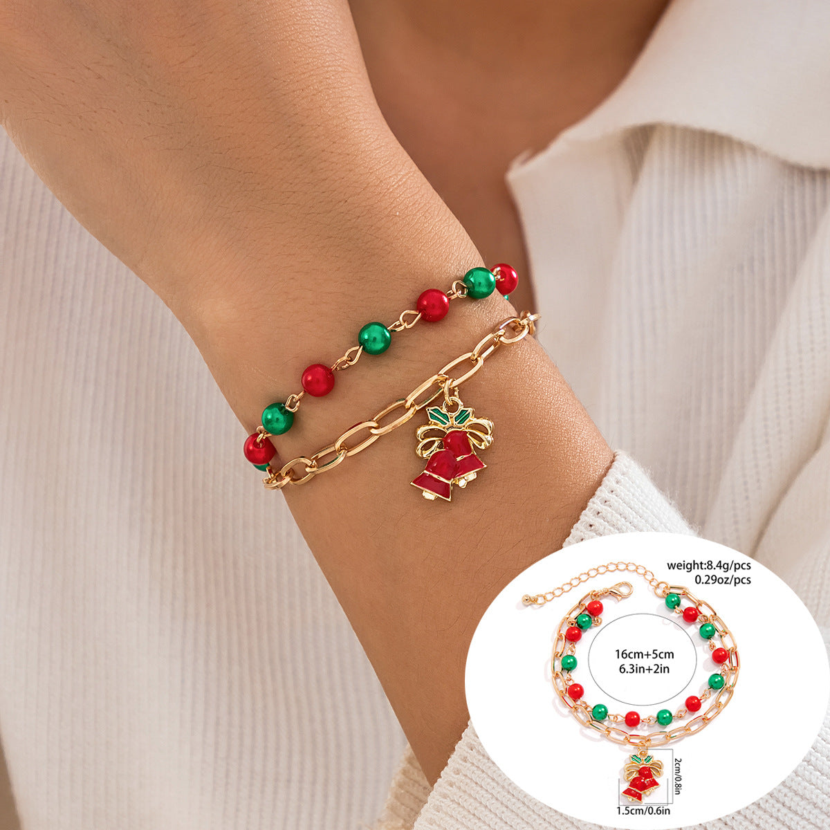 Set de pulseras de resina con forma de letra con motivos navideños de renos y campanas para mujer