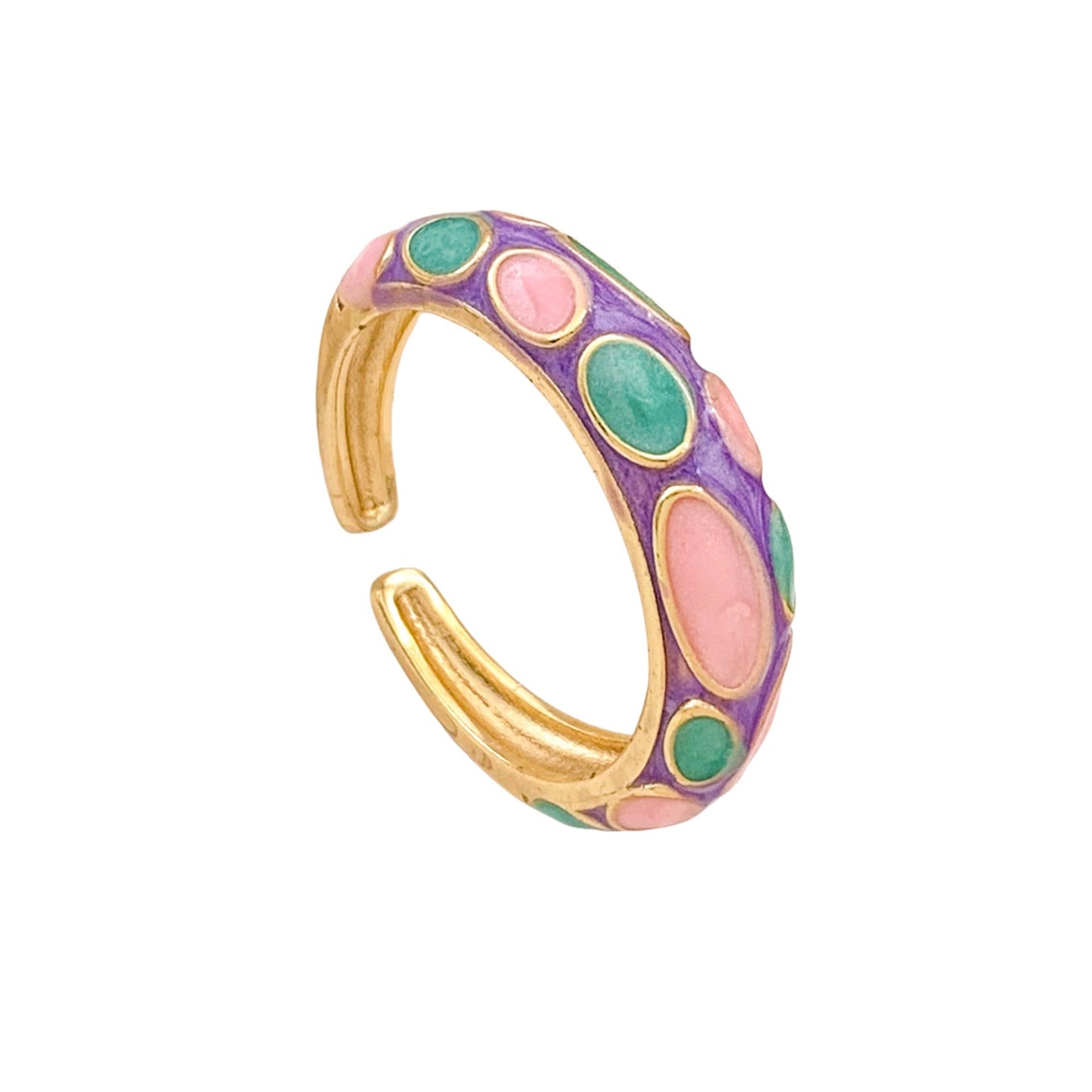 Anello regolabile aperto da donna vintage elegante in lega placcato oro con olio a goccia a pois geometrici