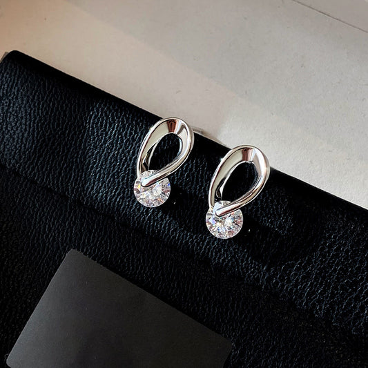 Minimalist Geometric Hollow Round Zircon Stud Earrings for Women Alloy with Stainless Steel Posts