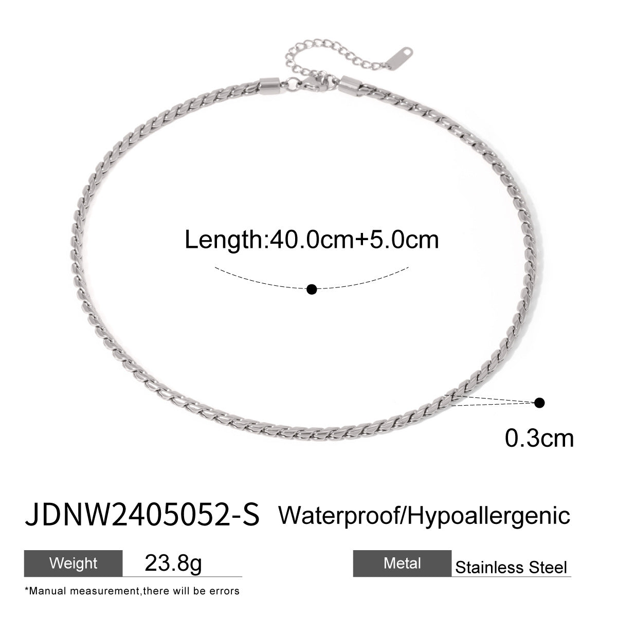 Minimalist Cold Style 18K Gold Plated 3mm Snake Chain Stainless Steel Necklace for Women and Men