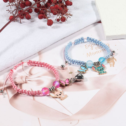 Sweet Cartoon Heart Stitch Magnetic Braided Bracelet Set Unisex
