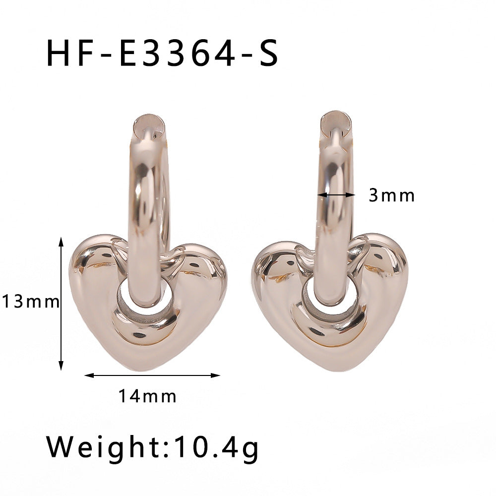 Orecchini a Cuore Minimalisti in Acciaio Inossidabile con Placcatura in Oro 18K e Intarsi in Zirconi per Donne