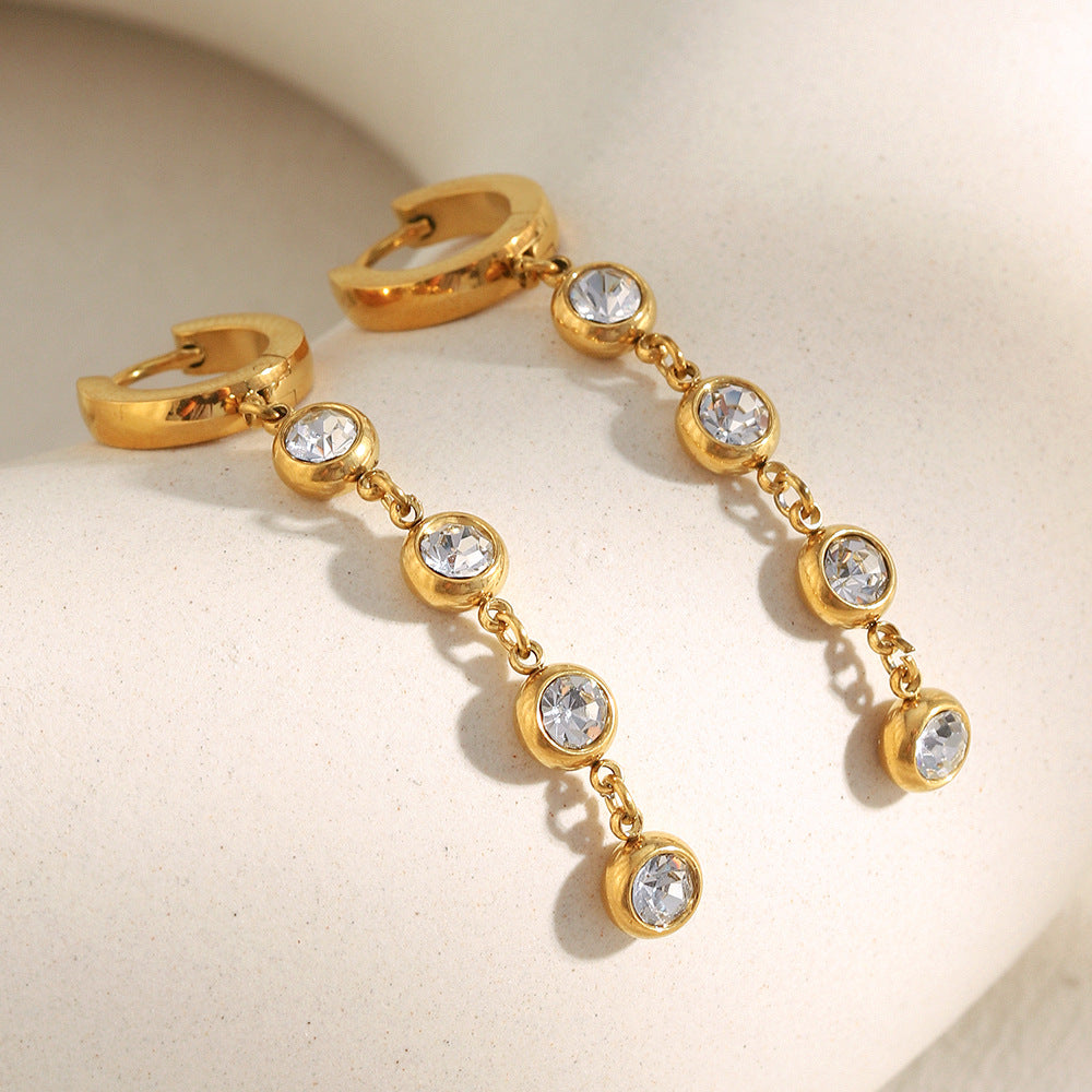 Orecchini pendenti da donna con zirconi placcati oro 18 carati, in acciaio inossidabile geometrico minimalista