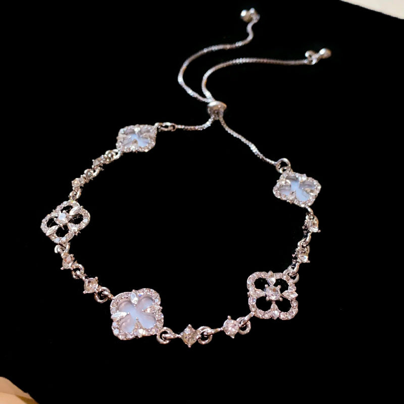Elegant Floral Geometric Brass Bracelet with Cubic Zirconia Inlay for Women