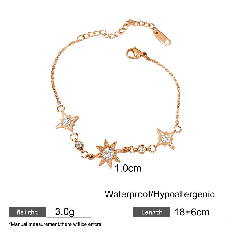 Minimalist Sweet Matte Eight-Pointed Star Cubic Zirconia Titanium Steel Bracelet