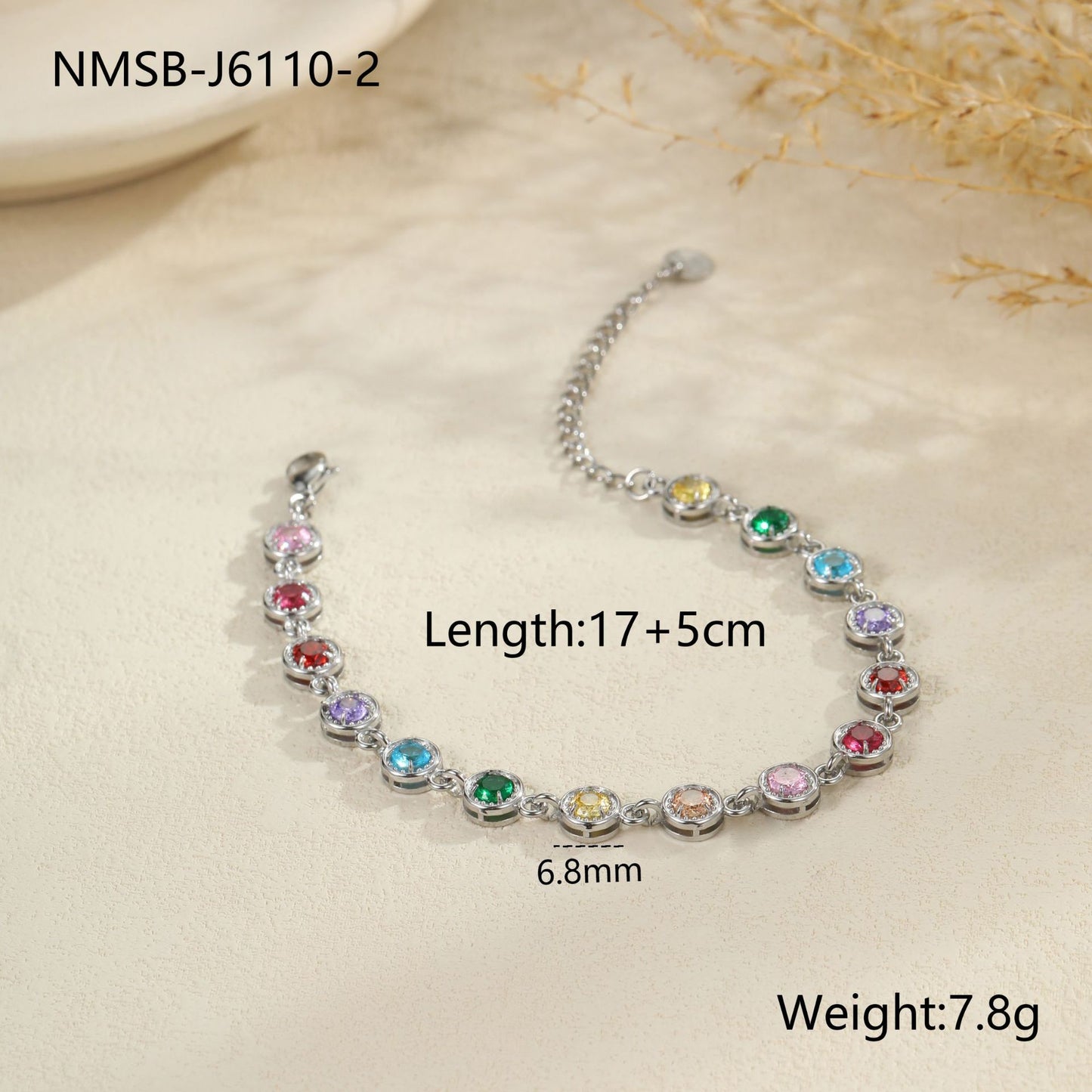 Bracciale da donna alla moda in acciaio inossidabile con geometria, placcatura in oro 18 carati e dettagli in zirconi colorati