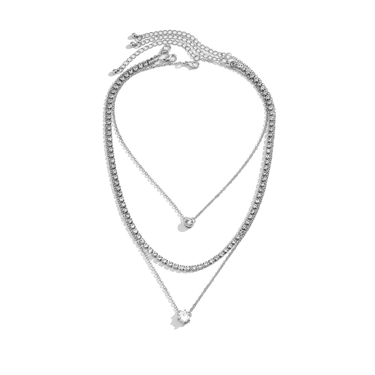 Minimalist Geometric Multi-Layer Dripping Water Drop Necklace for Women with Rhinestone Inlay and Cross Chain