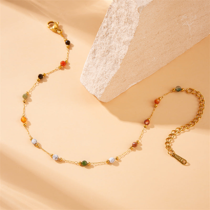 Minimalist Beach Style Colorful Beaded Stone Stainless Steel Anklet