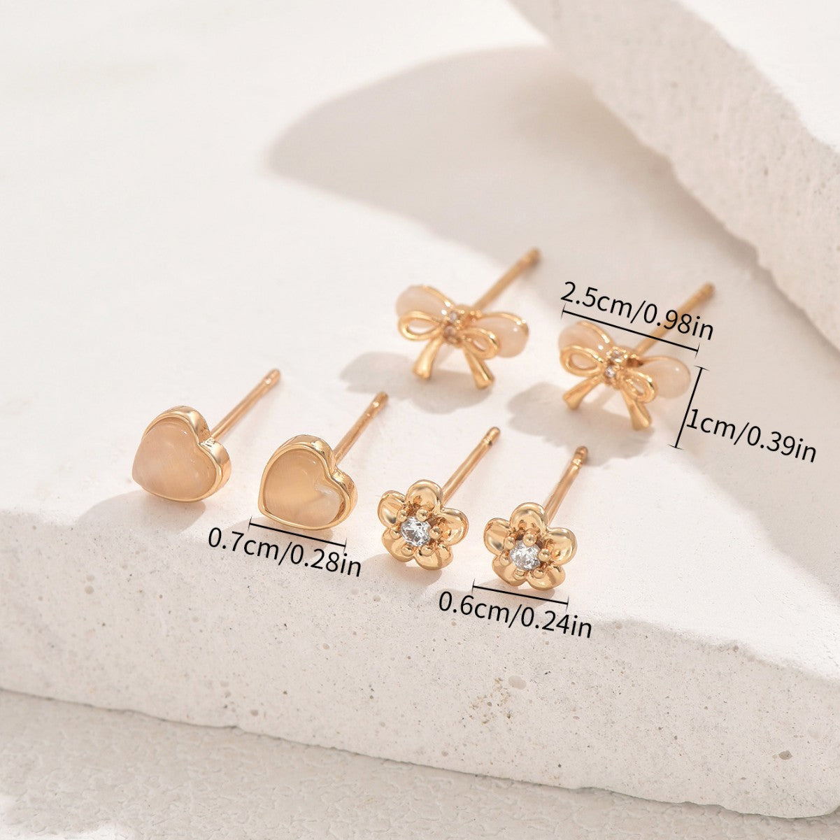 Pendientes de botón minimalistas dulces y frescos con forma de corazón y pedrería para mujer