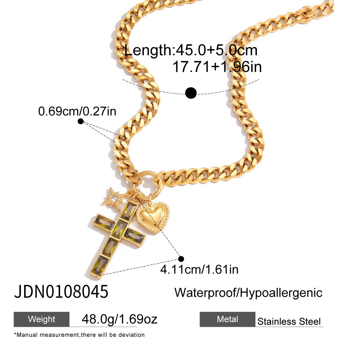 Collana con ciondolo a croce minimalista in acciaio al titanio con finitura galvanica per donna, delicata catena clavicola