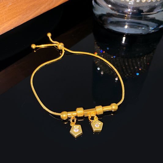Sweet Streetwear Square Plated Titanium Steel Bracelet with Tassel