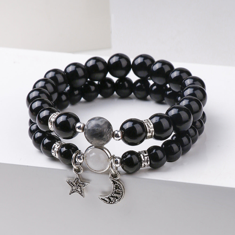 Minimalist Star Brass Plated Bracelet with Blue Sandstone and Obsidian for Unisex