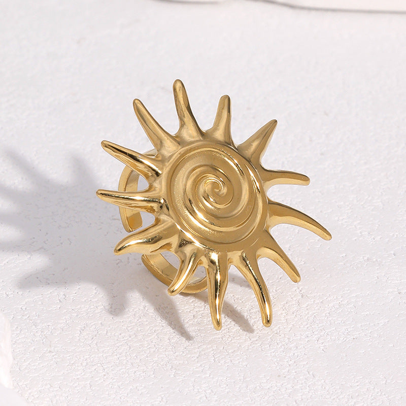 Minimalist Sun Symbol Open Ring for Women in Stainless Steel with 18K Gold Plating