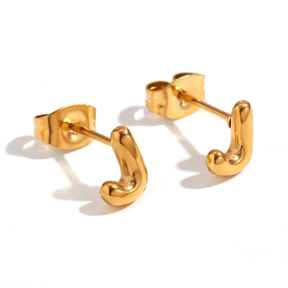 Orecchini a perno da donna con lettera geometrica moderna minimalista in acciaio al titanio placcato oro 18K